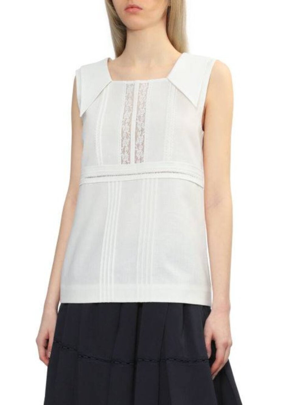 NEW SHUSHU/TONG Square Neck Lace Vest Top